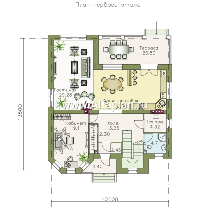 Проекты домов Альфаплан - «Феникс» - Двухэтажный коттедж с компактным планом - превью плана проекта №1