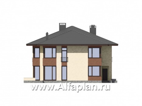 Проект двухэтажного дома,  таунхаус на 2 семьи, в современном стиле - превью фасада дома