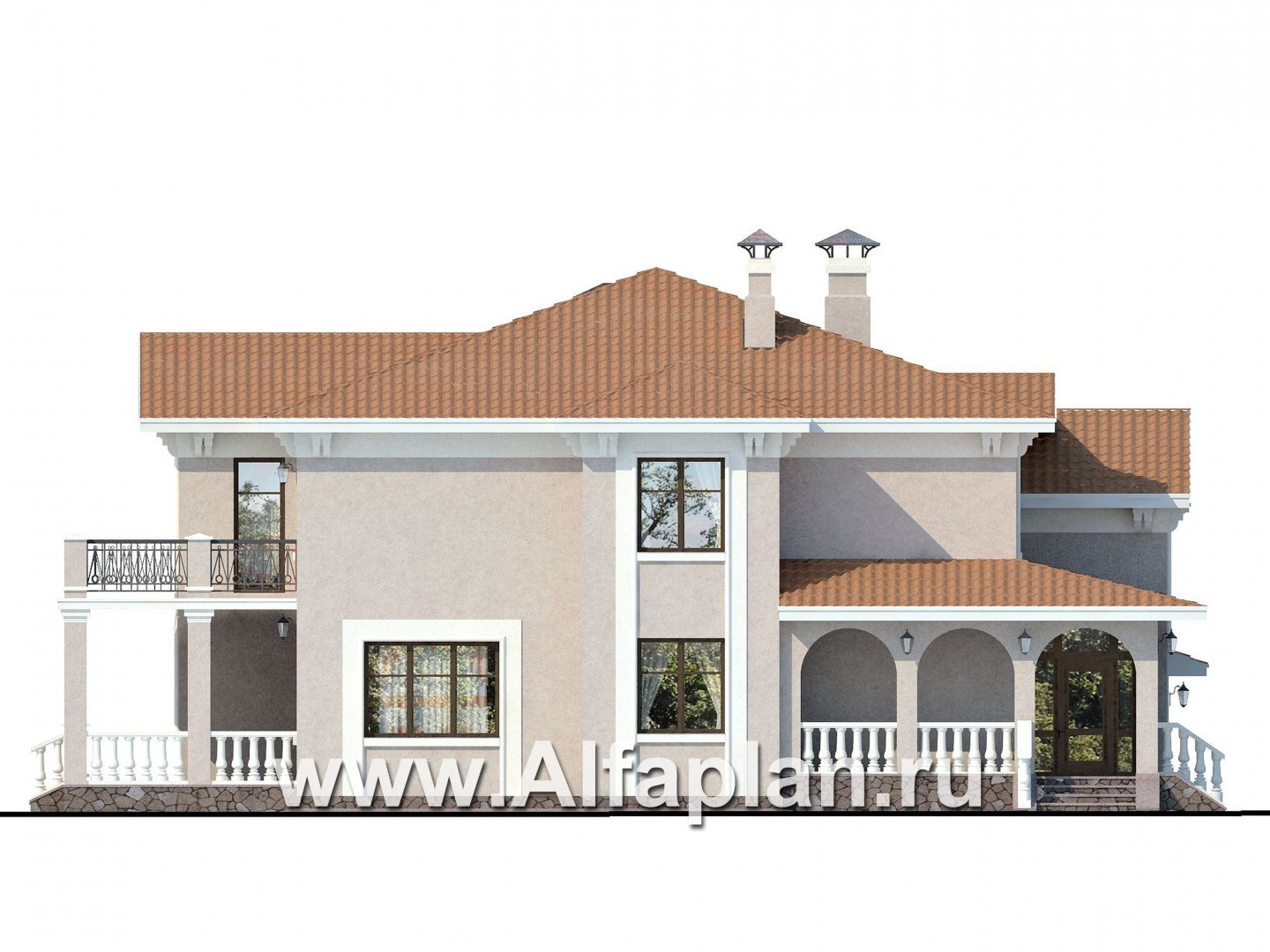 Проекты домов Альфаплан - «Эсперанса» - загородный особняк с террасой и гаражом - изображение фасада №3
