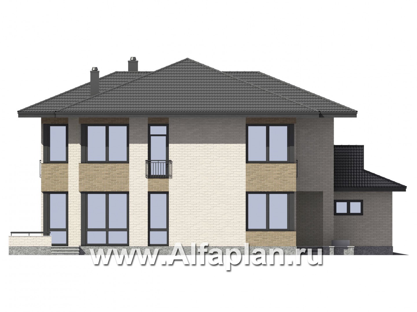 Проекты домов Альфаплан - Двухэтажный дом с угловым остеклением - изображение фасада №2