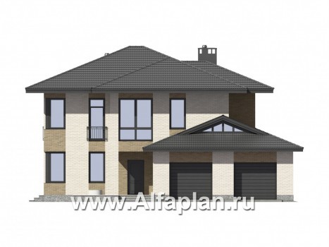 Проекты домов Альфаплан - Двухэтажный дом с угловым остеклением - превью фасада №1