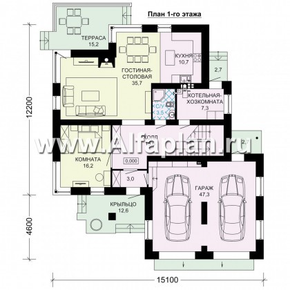 Проекты домов Альфаплан - Двухэтажный дом с угловым остеклением - превью плана проекта №1
