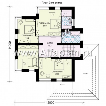 Проекты домов Альфаплан - Двухэтажный дом с угловым остеклением - превью плана проекта №2