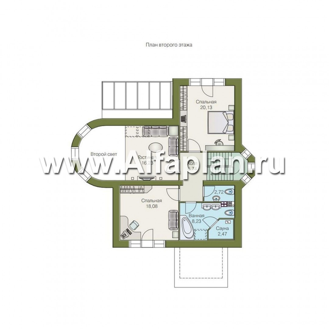 Проекты домов Альфаплан - «Солярис» - загородный дом с двусветной гостиной - план проекта №2