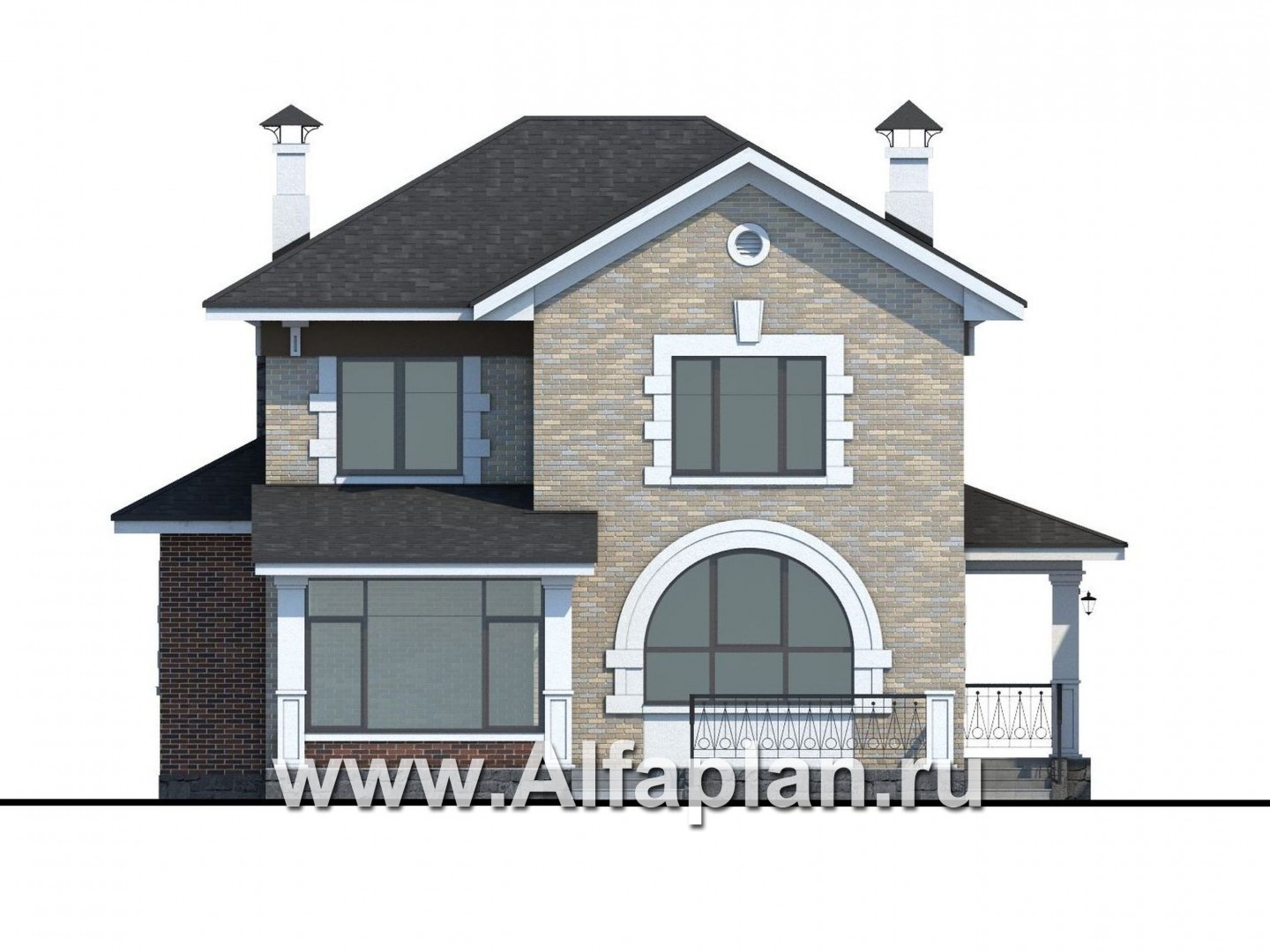 Проекты домов Альфаплан - «Равновесие» - изящный коттедж с террасами - изображение фасада №4
