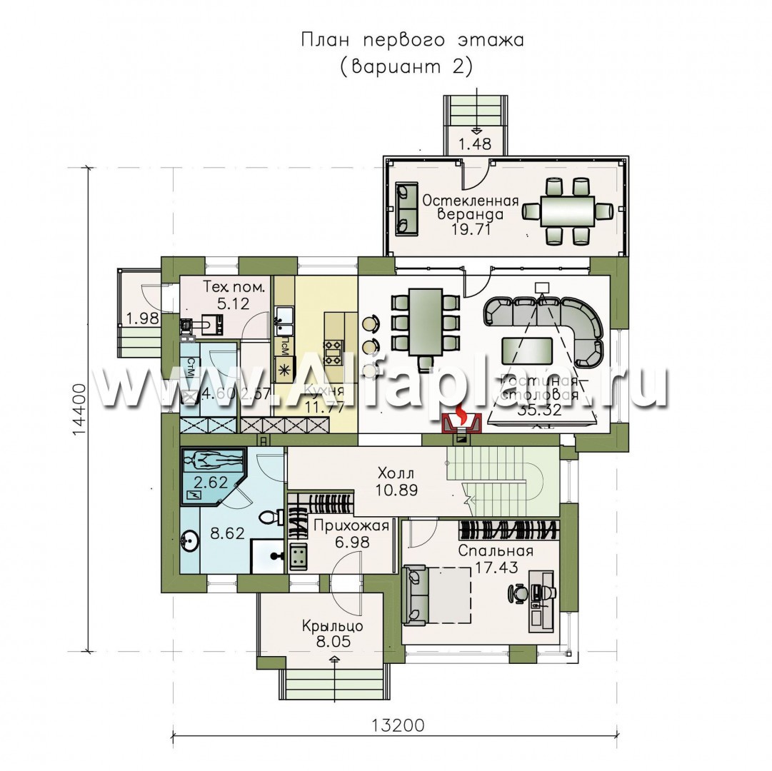 Проекты домов Альфаплан - «Прайд» - современный коттедж с остекленной верандой - план проекта №2