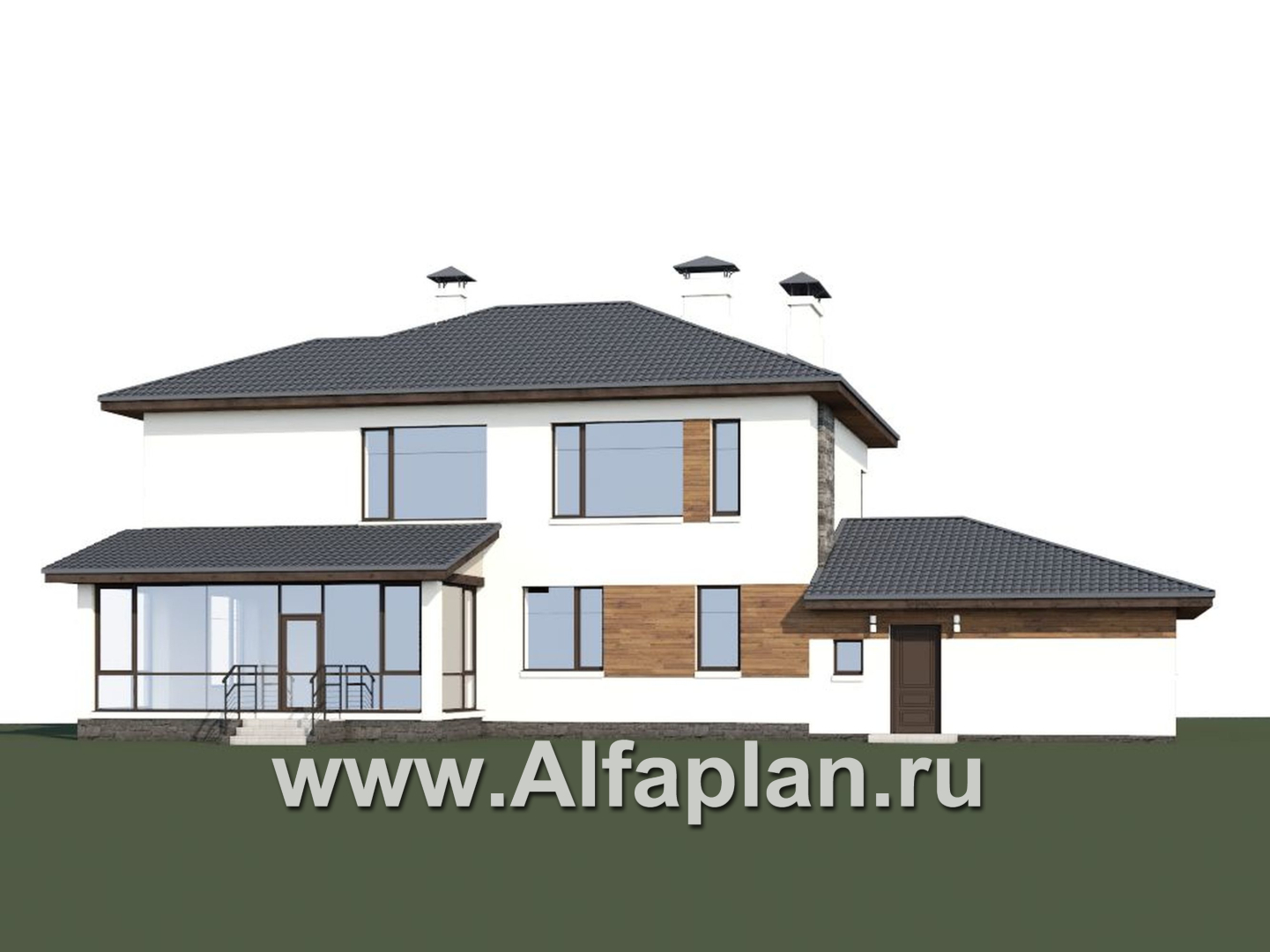 Проекты домов Альфаплан - «Прайд» - современный коттедж с остекленной верандой и гаражом - дополнительное изображение №1