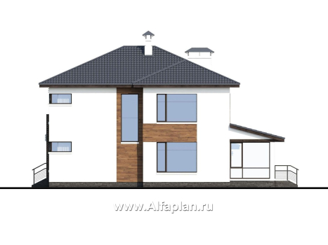 Проекты домов Альфаплан - «Прайд» - современный коттедж с остекленной верандой и гаражом - превью фасада №2