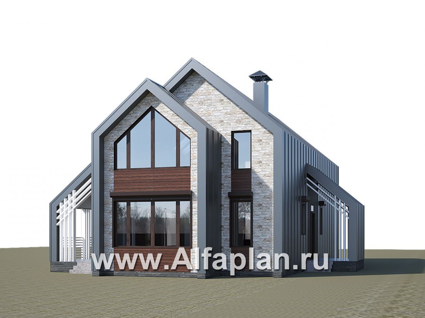 Проекты домов Альфаплан - «Омега» - двухэтажный каркасный дом с пятью спальнями - дополнительное изображение №1