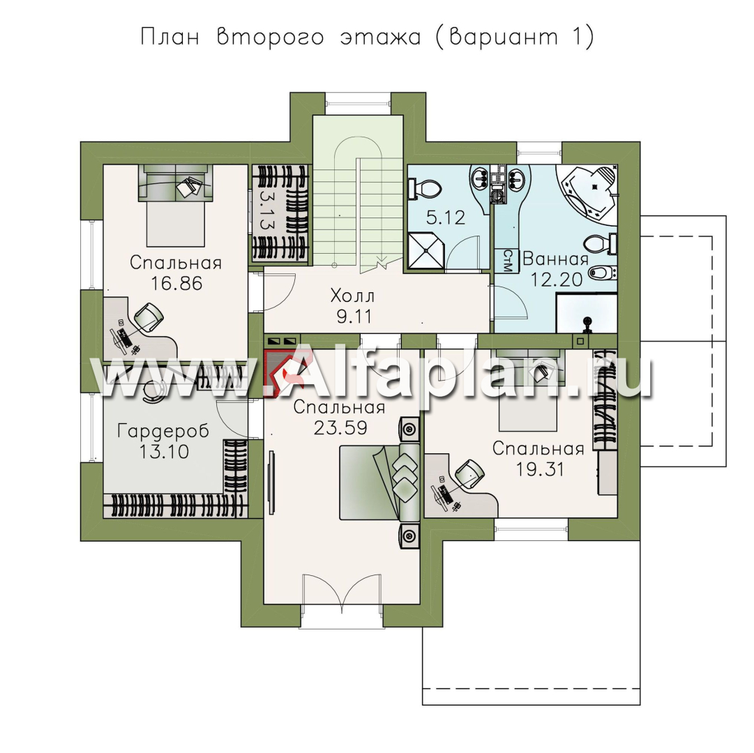 Проекты домов Альфаплан - «Ясная поляна» - удобный коттедж для большой семьи с бильярдной - изображение плана проекта №2