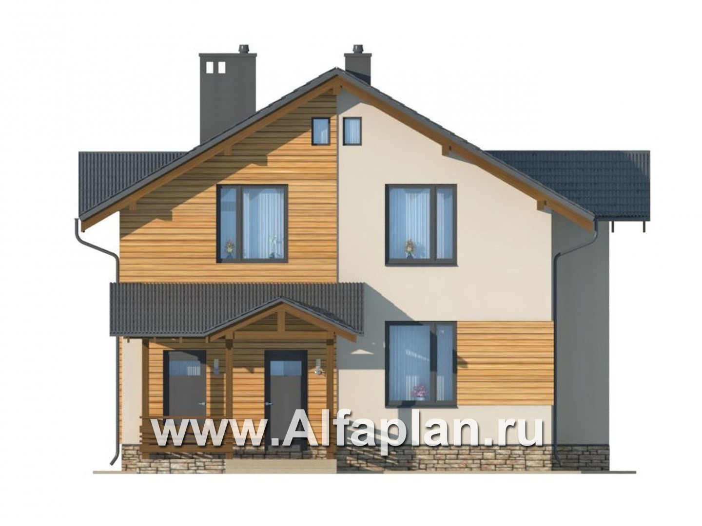Проекты домов Альфаплан - Экономичный дом с мансардой из газобетона - изображение фасада №1