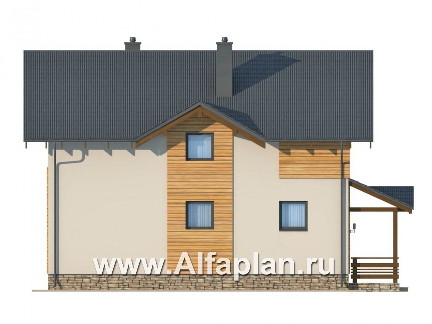 Проекты домов Альфаплан - Экономичный дом с мансардой из газобетона - изображение фасада №3
