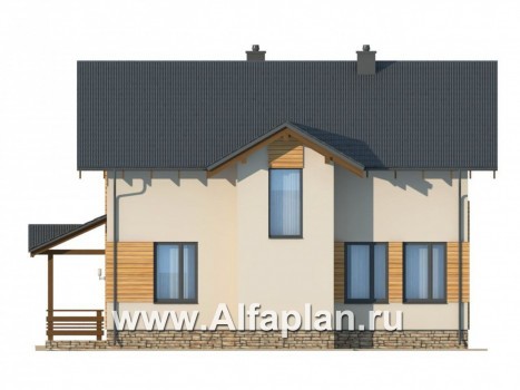 Проекты домов Альфаплан - Экономичный дом с мансардой из газобетона - превью фасада №2