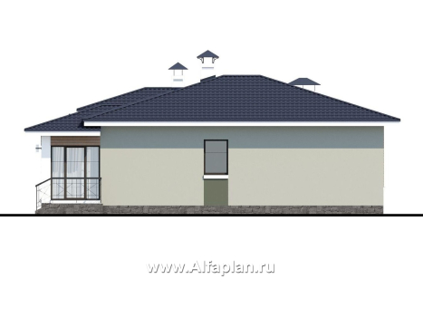 Проекты домов Альфаплан - «Теплый очаг» - компактный одноэтажный дом с гаражом - превью фасада №2