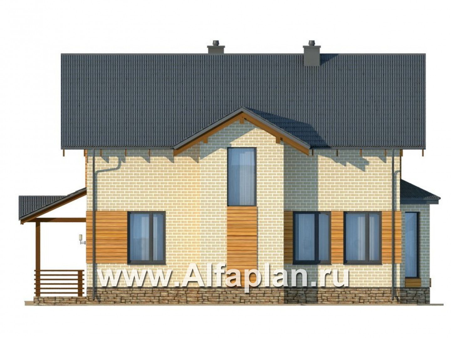 Проекты домов Альфаплан - Компактный дом из газобетона с мансардой - изображение фасада №2