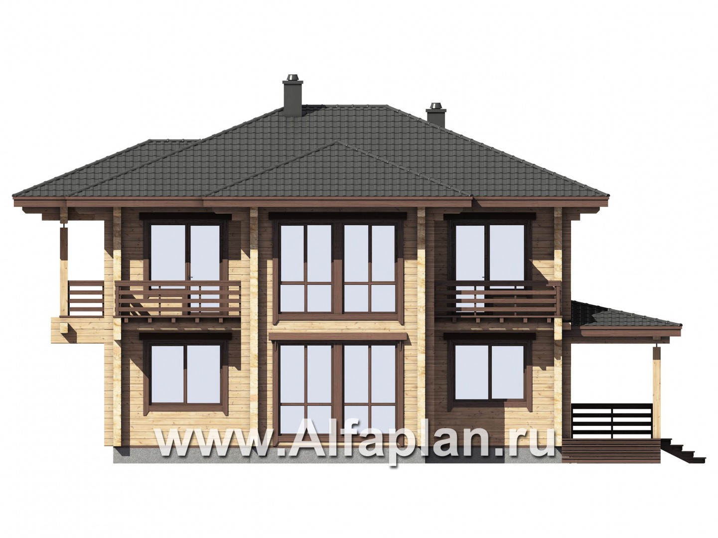 Проекты домов Альфаплан - Дом из бруса с двусветным пространством - изображение фасада №2