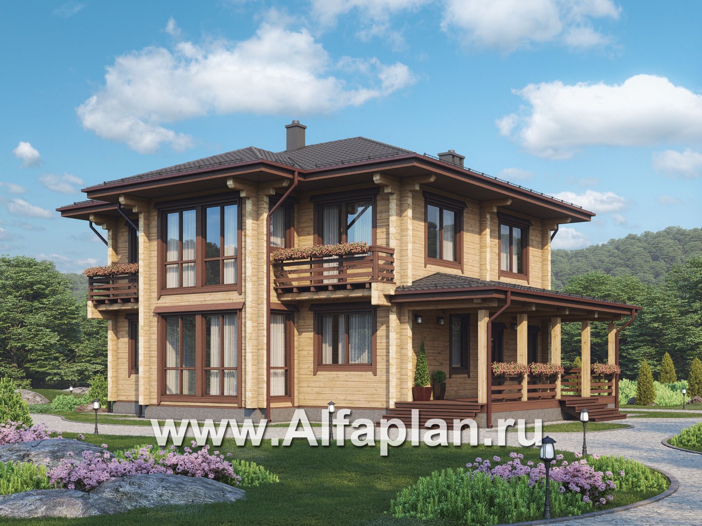 Проекты домов Альфаплан - Дом из бруса с двусветным пространством - основное изображение