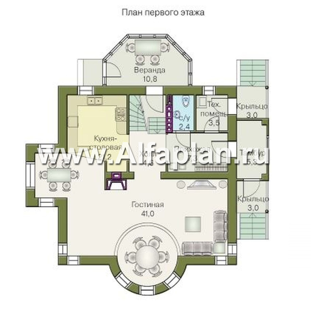 Проекты домов Альфаплан - «Петит» - проект дома с полукруглым эркером - изображение плана проекта №1