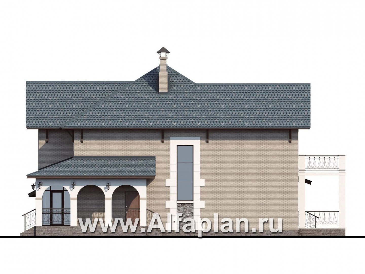 Проекты домов Альфаплан - «Реноме»- коттедж с навесом для авто и  террасой - изображение фасада №2