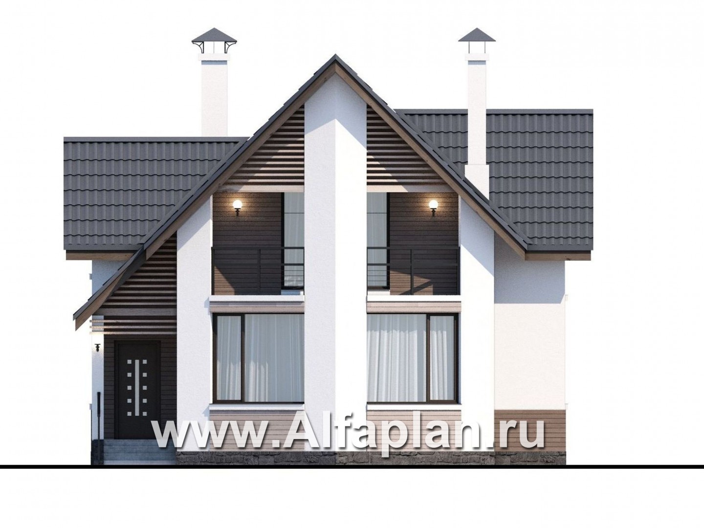 Проекты домов Альфаплан - «Якорь» - эффектный коттедж с оригинальным эркером - изображение фасада №1