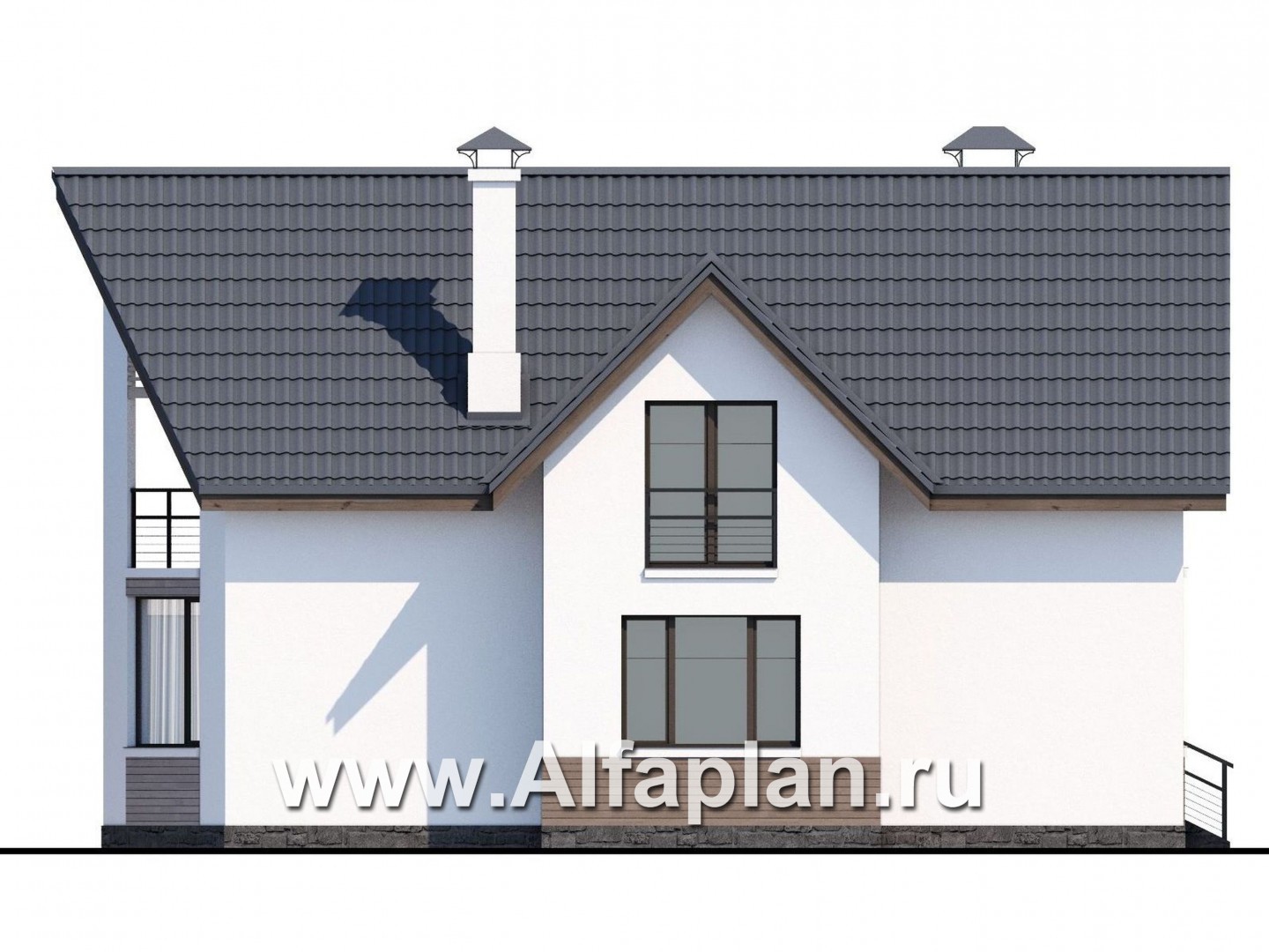 Проекты домов Альфаплан - «Якорь» - эффектный коттедж с оригинальным эркером - изображение фасада №2