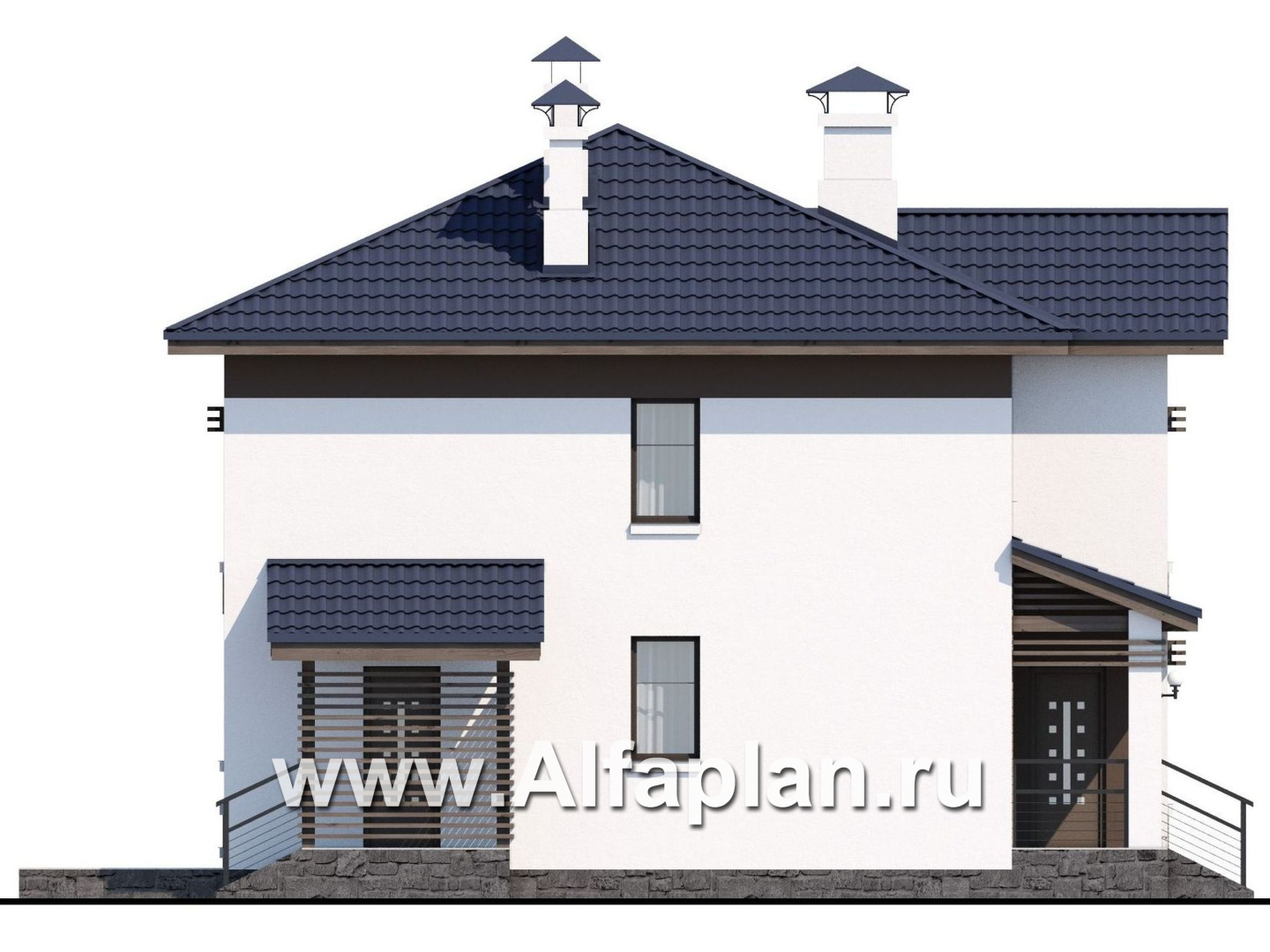 Проекты домов Альфаплан - Двухэтажный дом из кирпича «Бухта счастья» для небольшого участка - изображение фасада №3