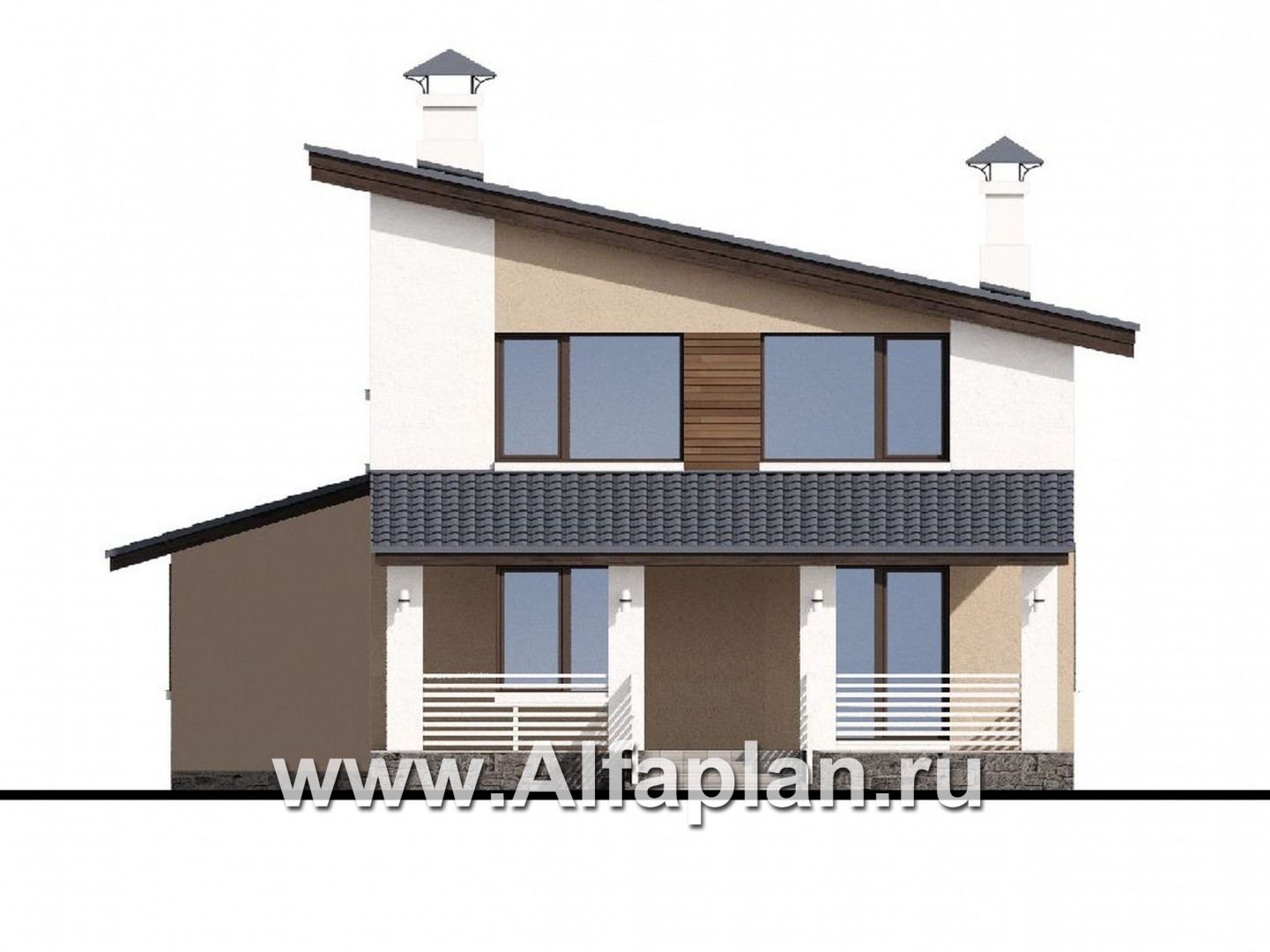 Проекты домов Альфаплан - «Западный бриз» - рациональный дом с комнатой на первом этаже - изображение фасада №4