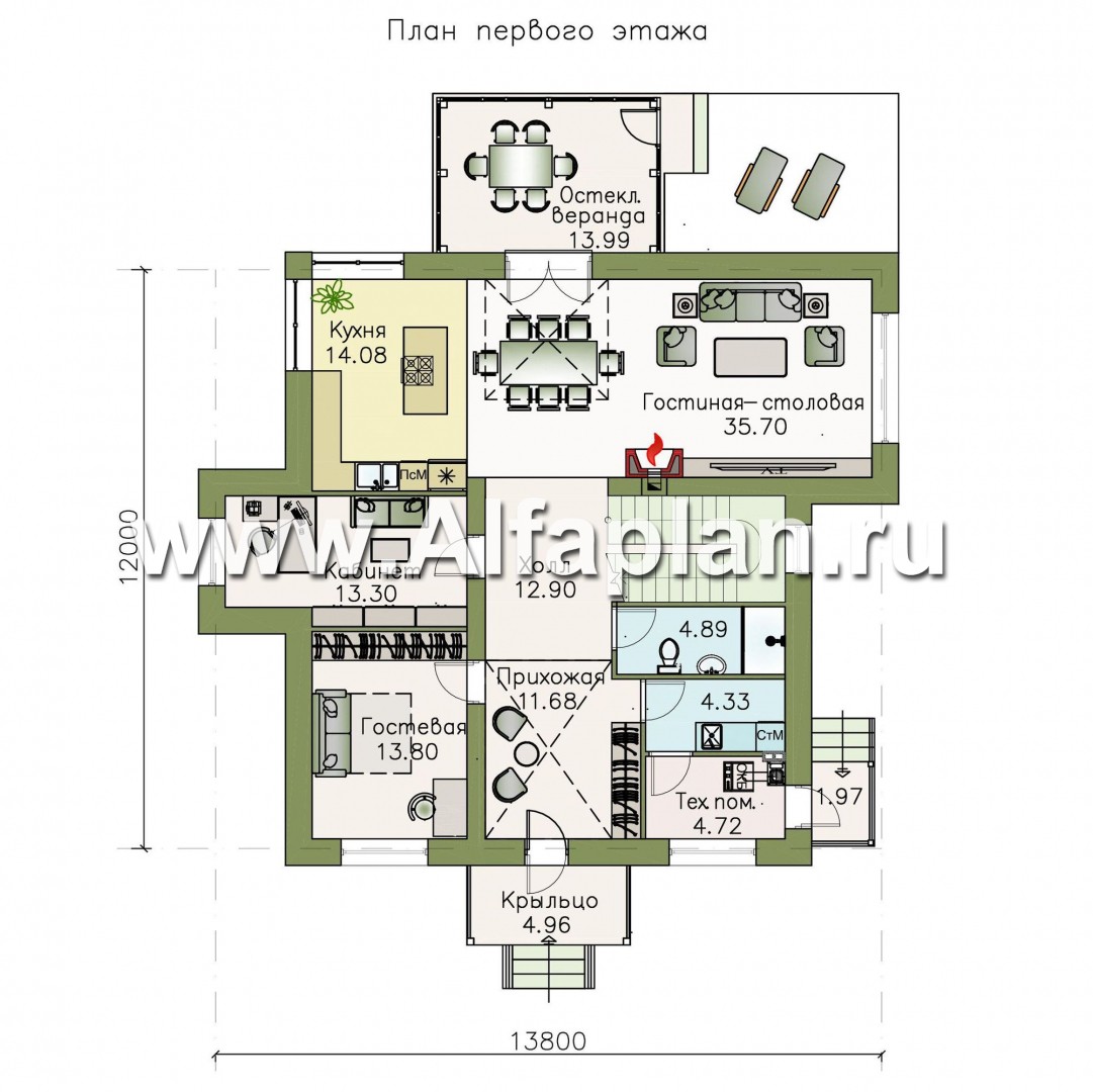 Проекты домов Альфаплан - «Мелодия света» - коттедж с двумя комнатами на первом этаже - план проекта №1