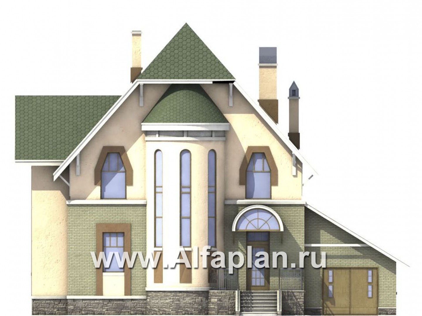 Проекты домов Альфаплан - «Барби-Холл»  - коттедж с полукруглым эркером - изображение фасада №1