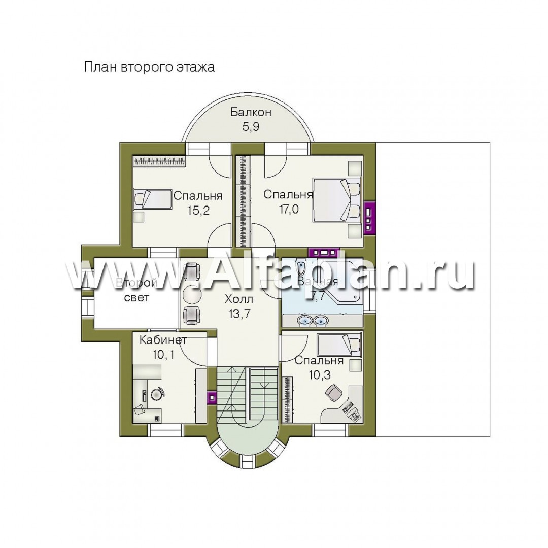 Проекты домов Альфаплан - «Барби-Холл»  - коттедж с полукруглым эркером - изображение плана проекта №2