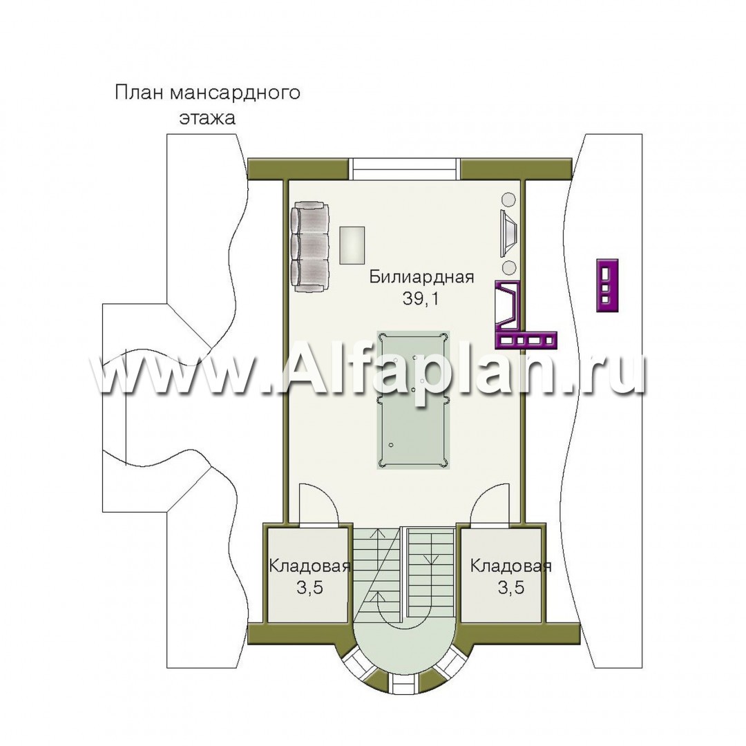 Проекты домов Альфаплан - «Барби-Холл»  - коттедж с полукруглым эркером - изображение плана проекта №3
