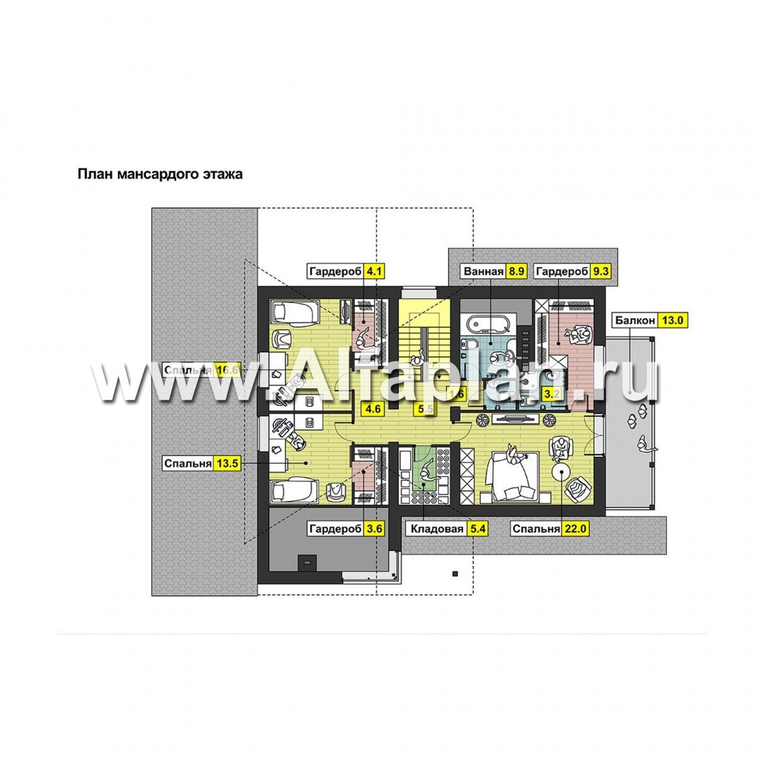 Проекты домов Альфаплан - Проект современного дома с навесом для машины - изображение плана проекта №2