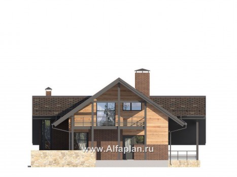 Проекты домов Альфаплан - Проект современного дома с навесом для машины - превью фасада №2