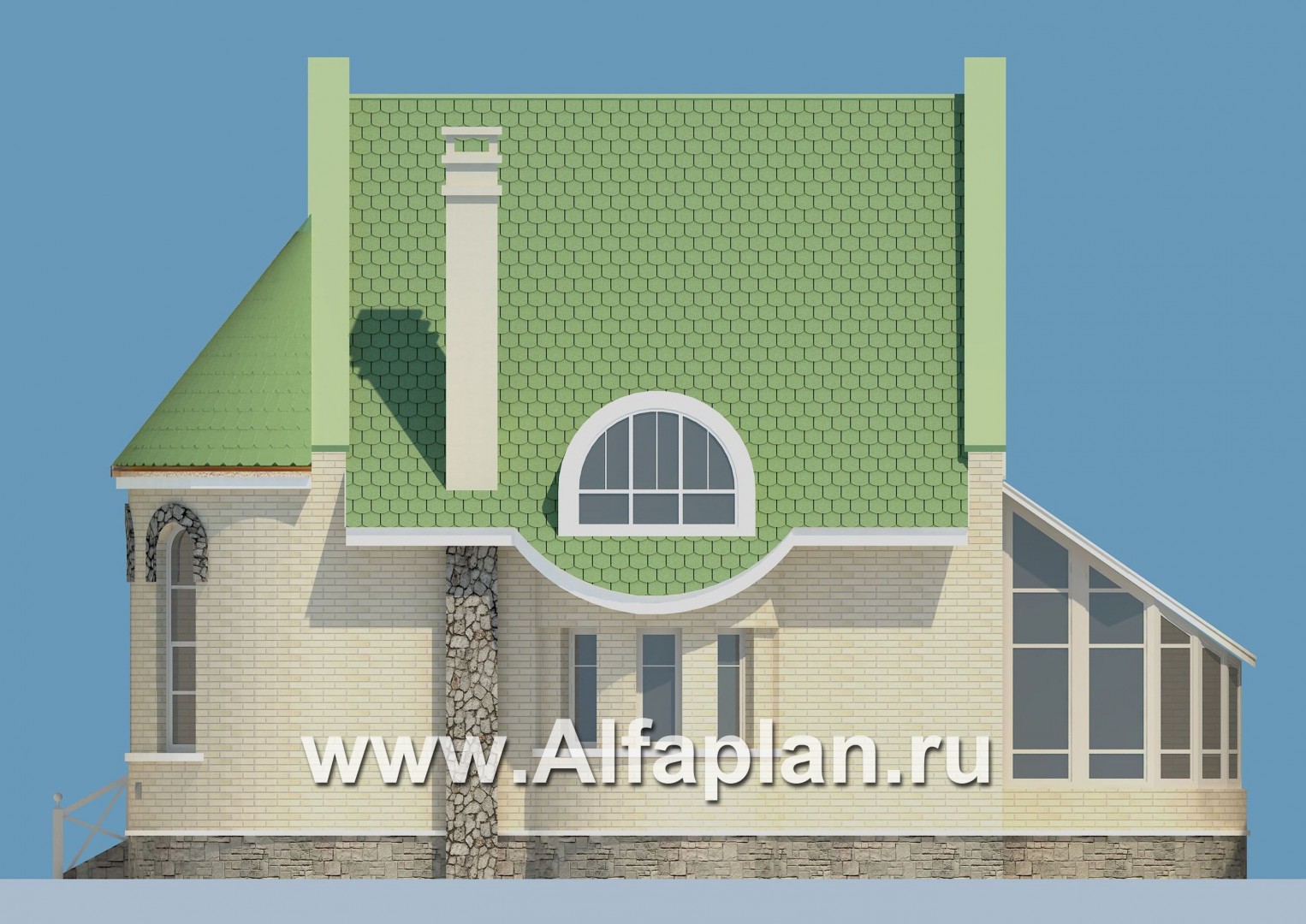 Проекты домов Альфаплан - «Онегин» - представительный загородный дом в стиле замка - изображение фасада №2