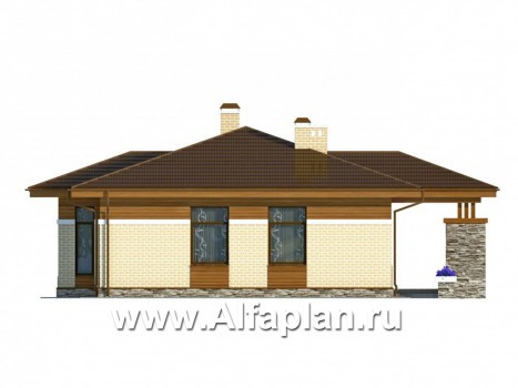 Проекты домов Альфаплан - Одноэтажный дом для небольшой семьи - превью фасада №4