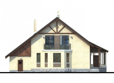 Проекты домов Альфаплан - «Грюсгот» - проект  коттеджа с гаражом и верандой - превью фасада №4