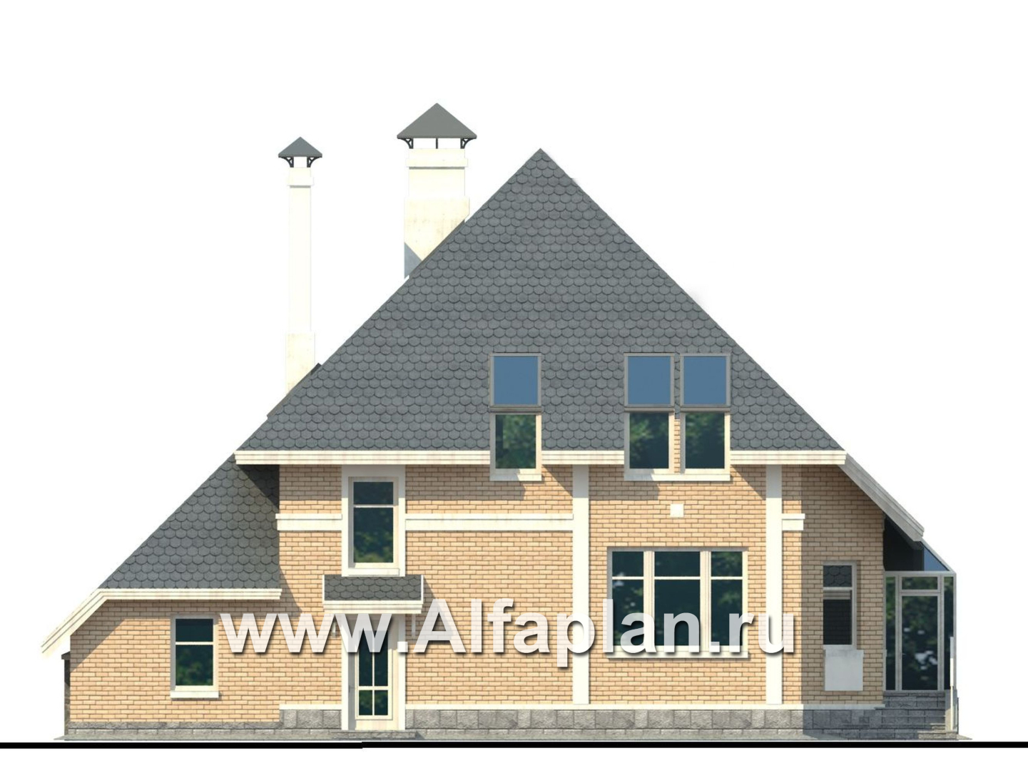 Проекты домов Альфаплан - «Кристалл» - загородный дом с оранжереей - изображение фасада №4
