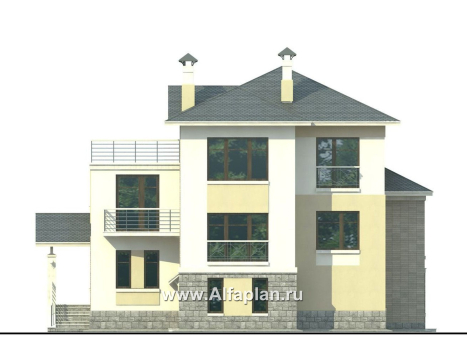 Проекты домов Альфаплан - «Три семерки» - трехэтажный загородный особняк - превью фасада №4