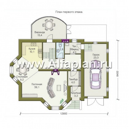 Проекты домов Альфаплан - «Нанси» - рациональный коттедж с гаражом - превью плана проекта №1