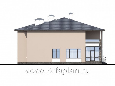 Проекты домов Альфаплан - «Семь звезд» - современный коттедж с панорамными окнами и гаражом - превью фасада №3