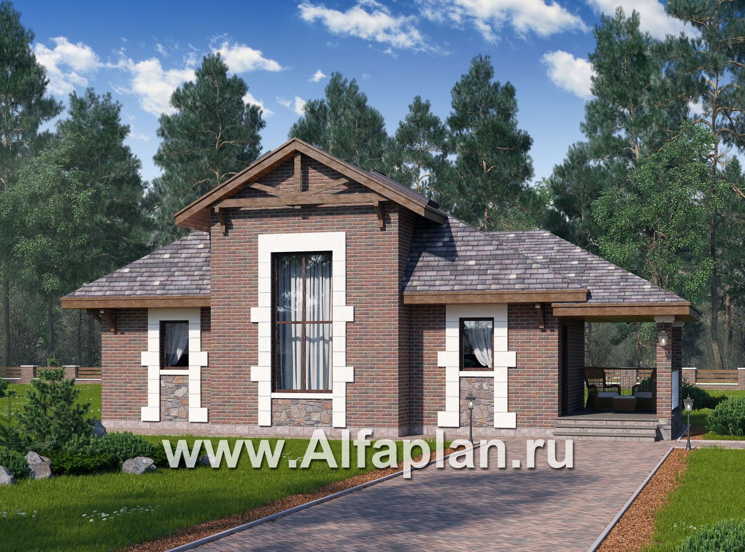 Проекты домов Альфаплан - Дом для отдыха (баня) с комнатой в мансарде - основное изображение
