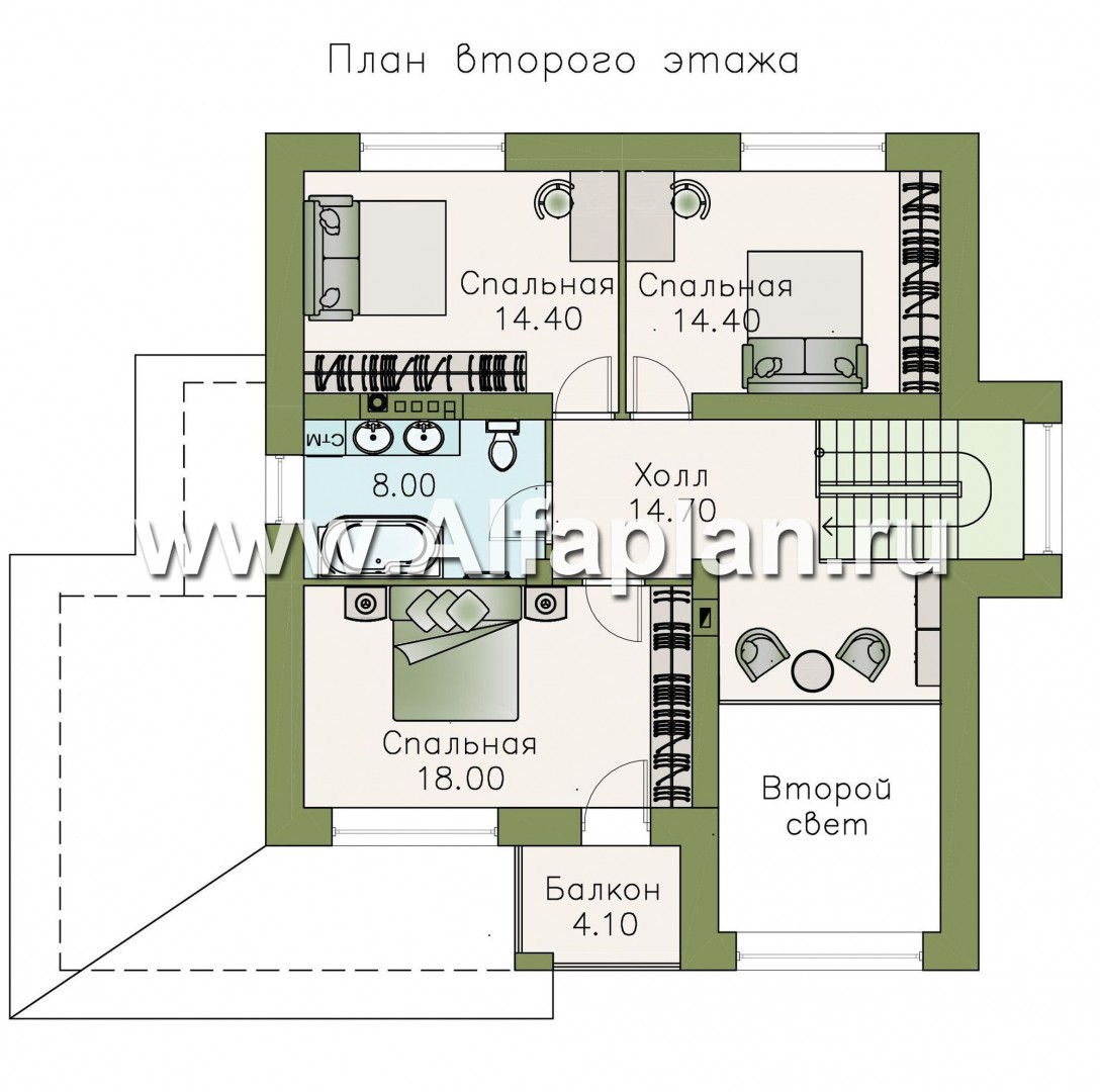 Проекты домов Альфаплан - «Роман с камнем» — двухэтажный коттедж с двусветной гостиной - план проекта №2