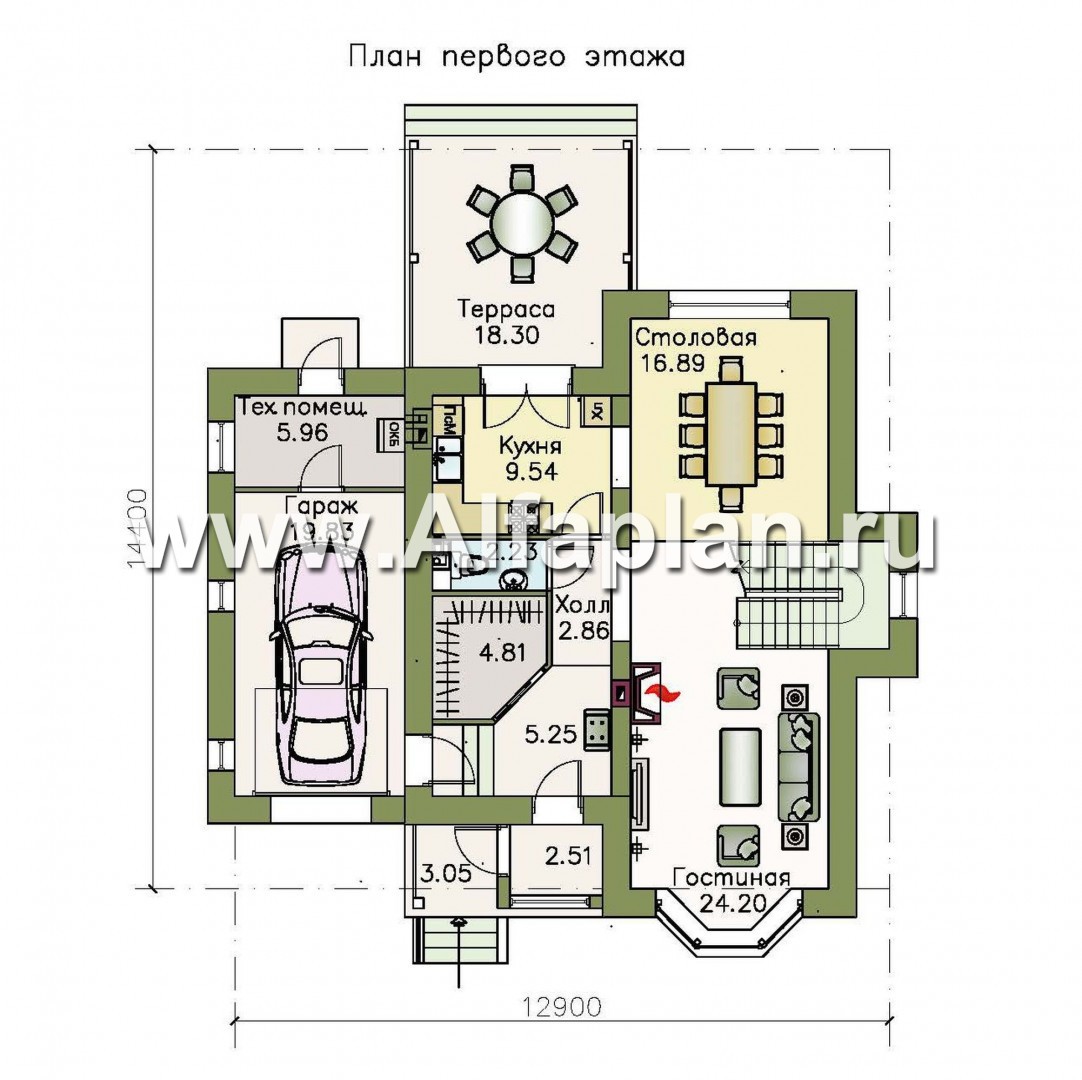 Проекты домов Альфаплан - «Примавера» - компактный коттедж c теплым гаражом - изображение плана проекта №1