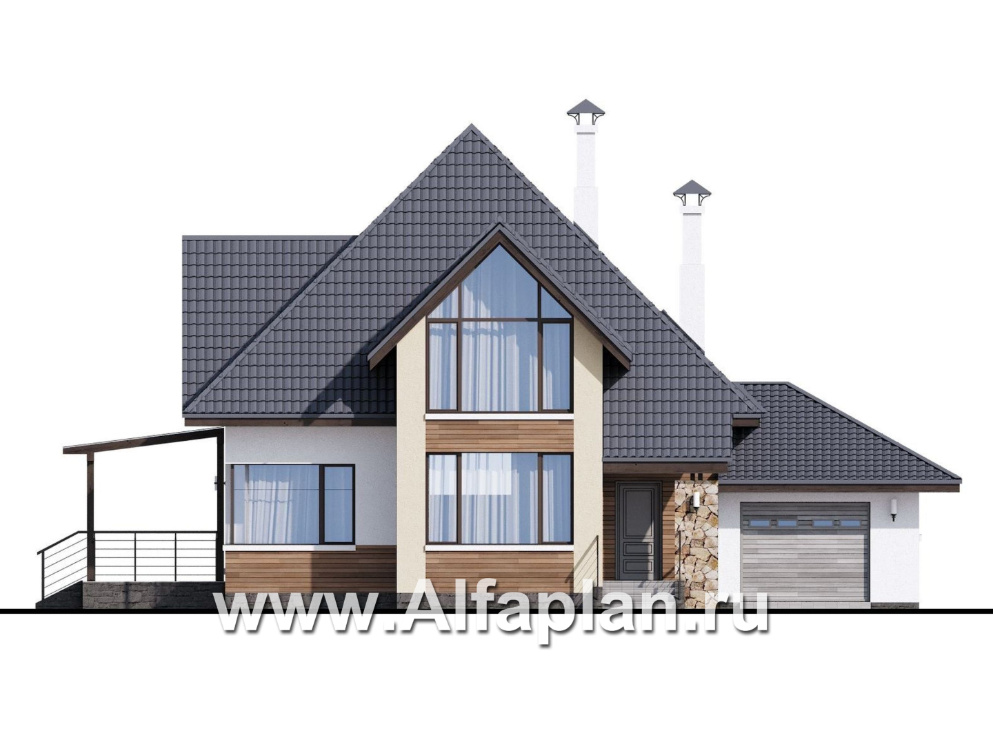 Проекты домов Альфаплан - «Альтаир» - современный мансардный дом с гаражом - изображение фасада №1