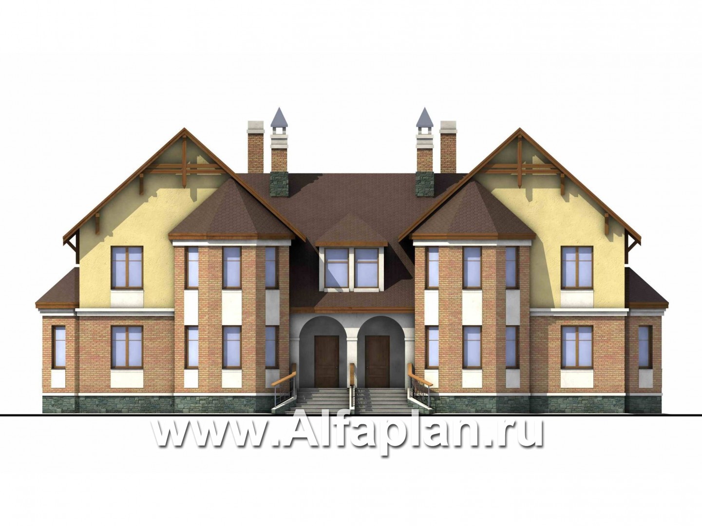 Проекты домов Альфаплан - «Поколение» - блокированный дом с эркерами - изображение фасада №1