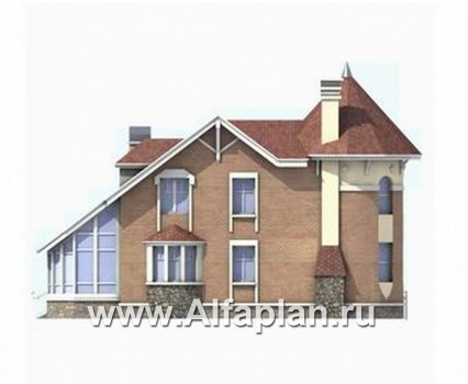 Проекты домов Альфаплан - «Брат» - дом на две семьи с угловыми «башнями» - превью фасада №3