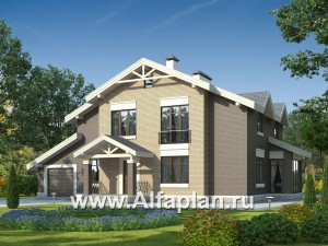 Проекты домов Альфаплан - Современный дом с гаражом на две машины - превью основного изображения