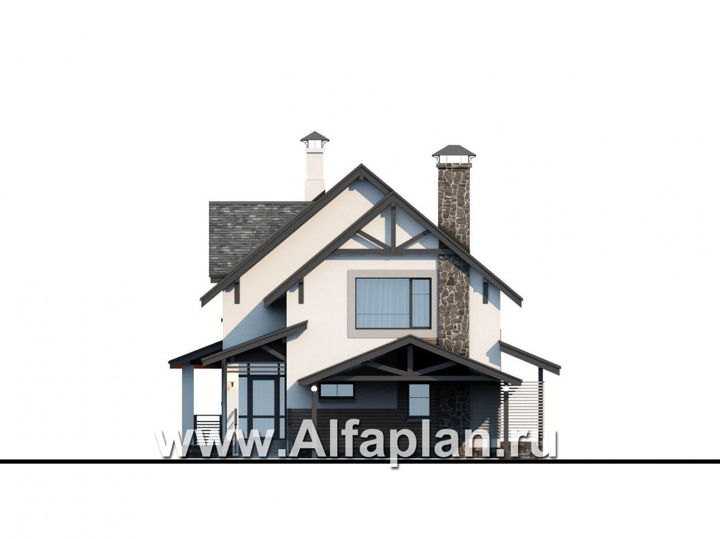 Проекты домов Альфаплан - «Роза ветров» - загородный дом с летней куxней и навесом для машин - изображение фасада №1