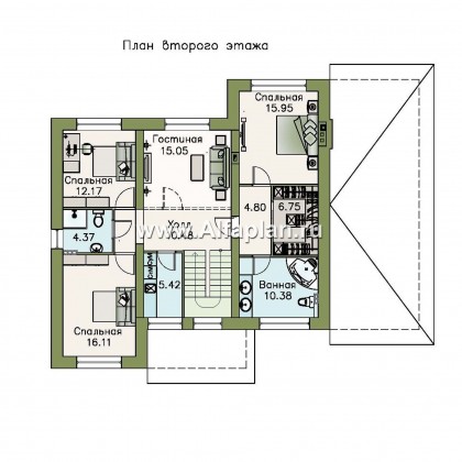 Проекты домов Альфаплан - «Айвенго» — особняк для большой семьи с жилой мансардой и гаражом - превью плана проекта №2