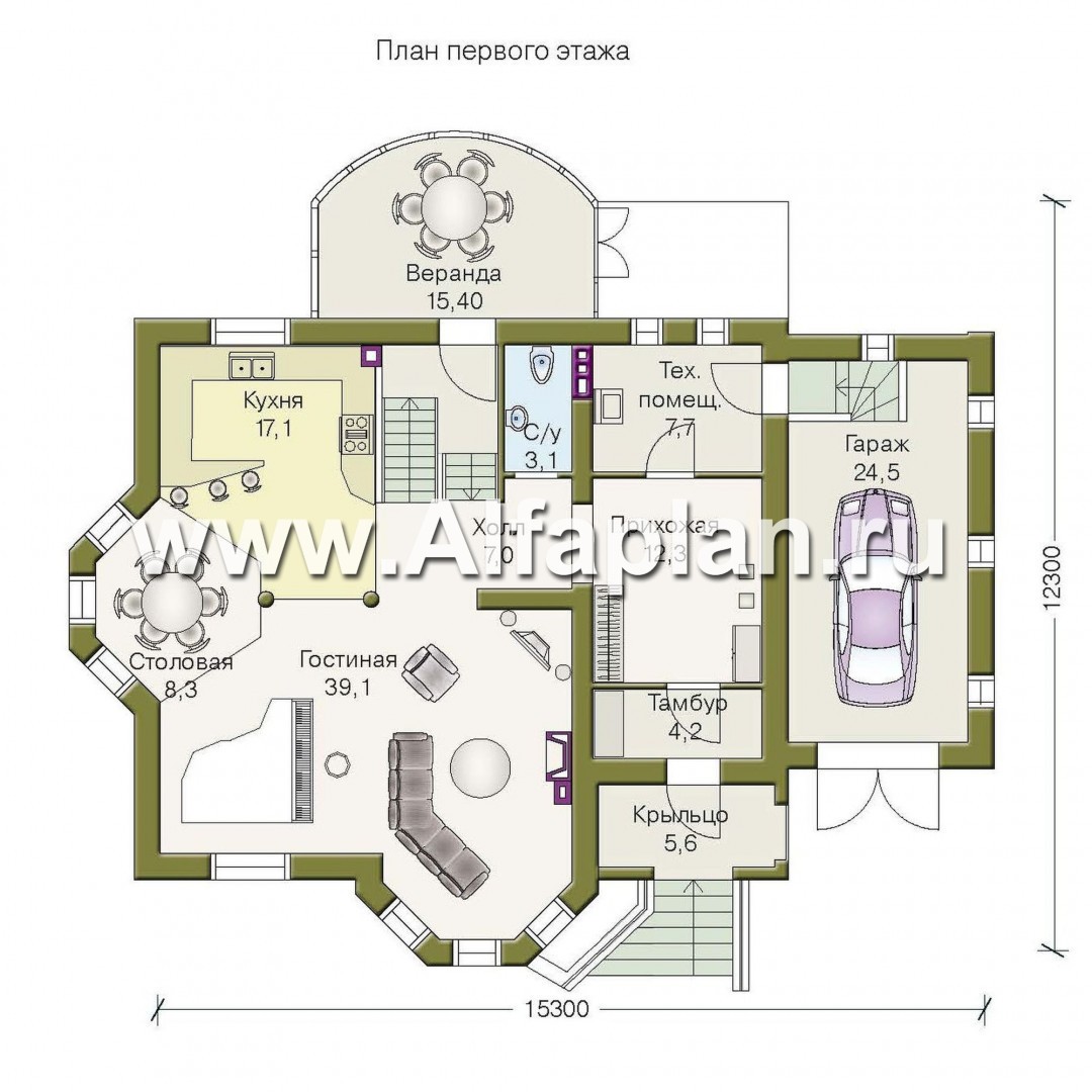 Проекты домов Альфаплан - «Эстрелл» - загородный дом с просторной гостиной - план проекта №1
